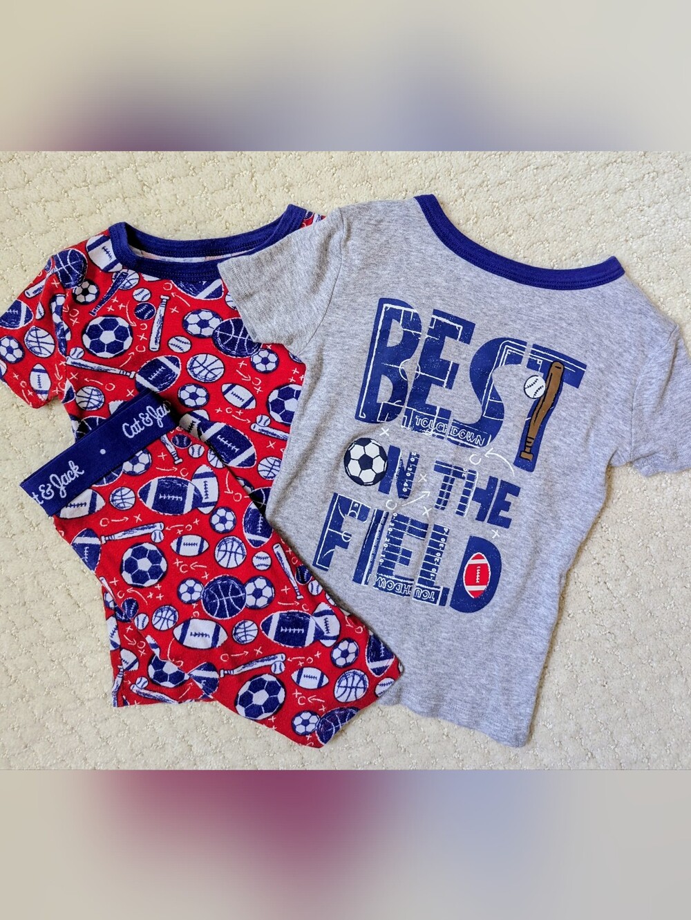 Cat & Jack Red and Navy Sports Pajama Set 4T